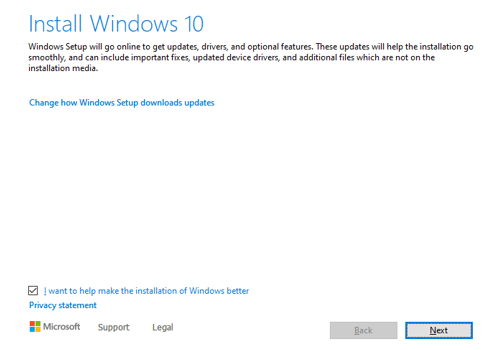 Kreator instalacji systemu Windows 10